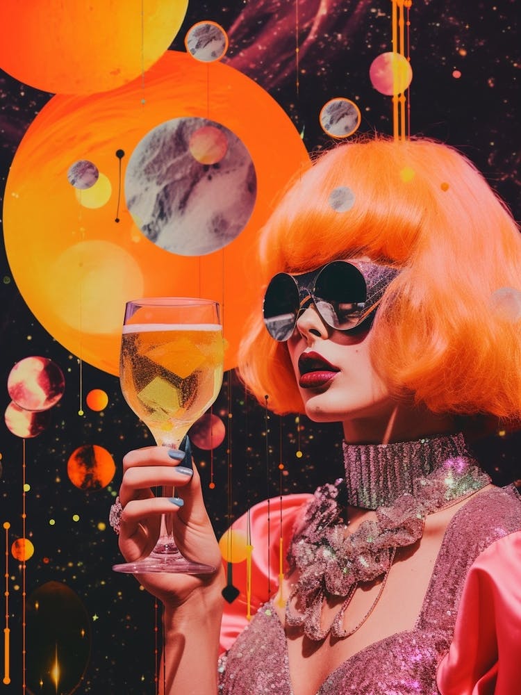 Retro Cocktail Space Lady Collage
