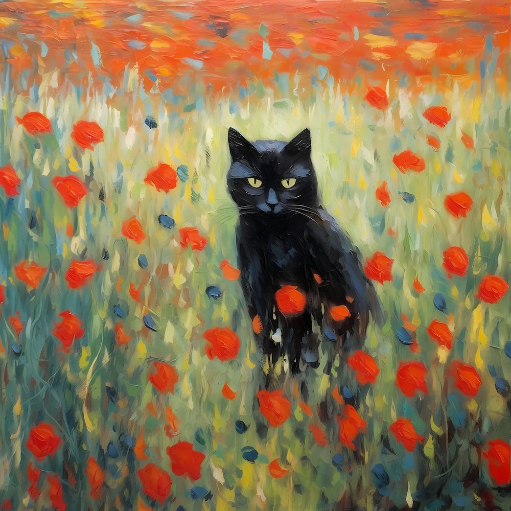 Black Cat in a Poppy Field