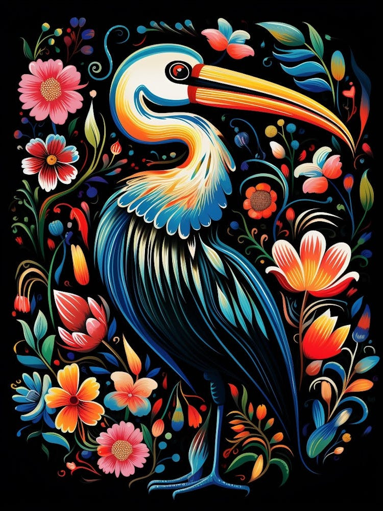 Folk Bird Illustration Pelican 2