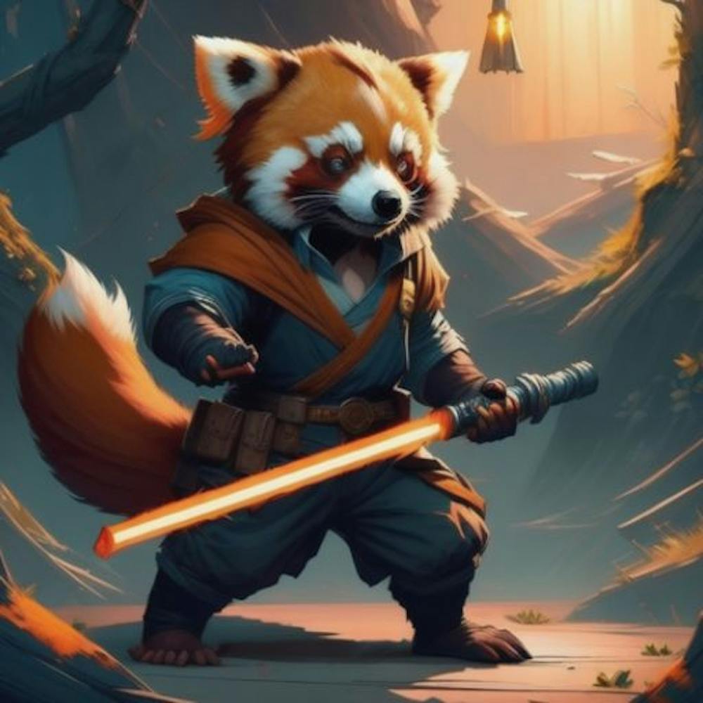 Red Panda wielding a beam saber