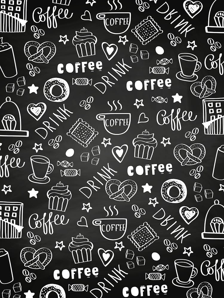 Seamless Pattern With Coffee Doodles - kitchen art, kitchen poster