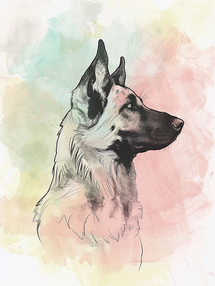 Pastel Belgian Tervuren Dog Pastel Line Illustration 1
