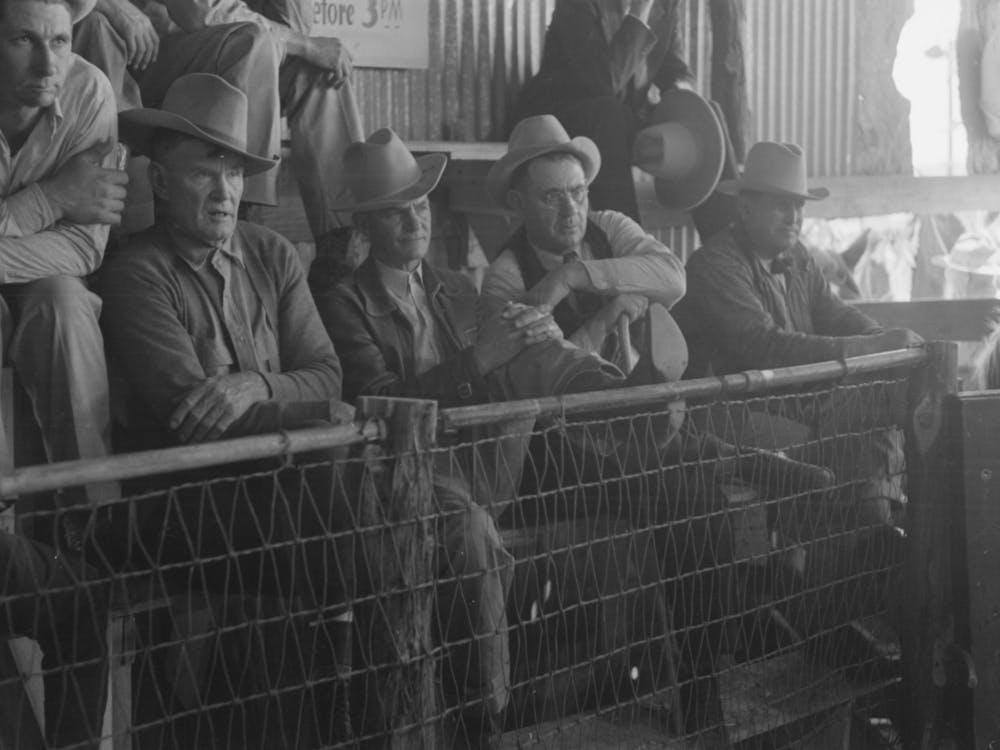 Spectators At Auction Of Horses At The West Texas Stockyards, San Angelo, Texas By Russell Lee