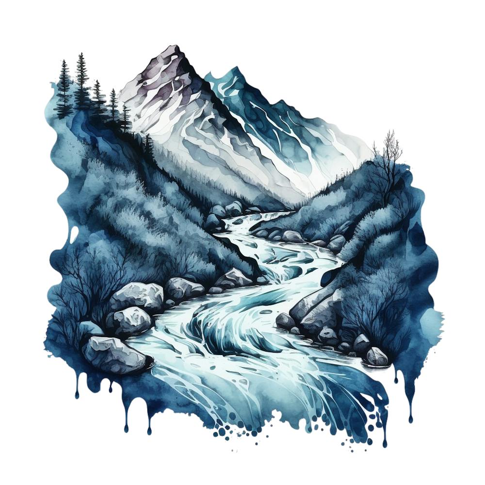Watercolor Of A Mountain Stream 10