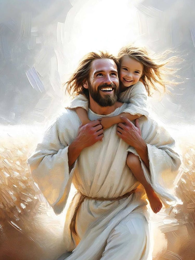 Take You Home, Digital Christian Art, Jesus And Girl, Jesus Portrait, Lds Wall Art, Digital Bible Wall Art, Jesus And Kids Painting