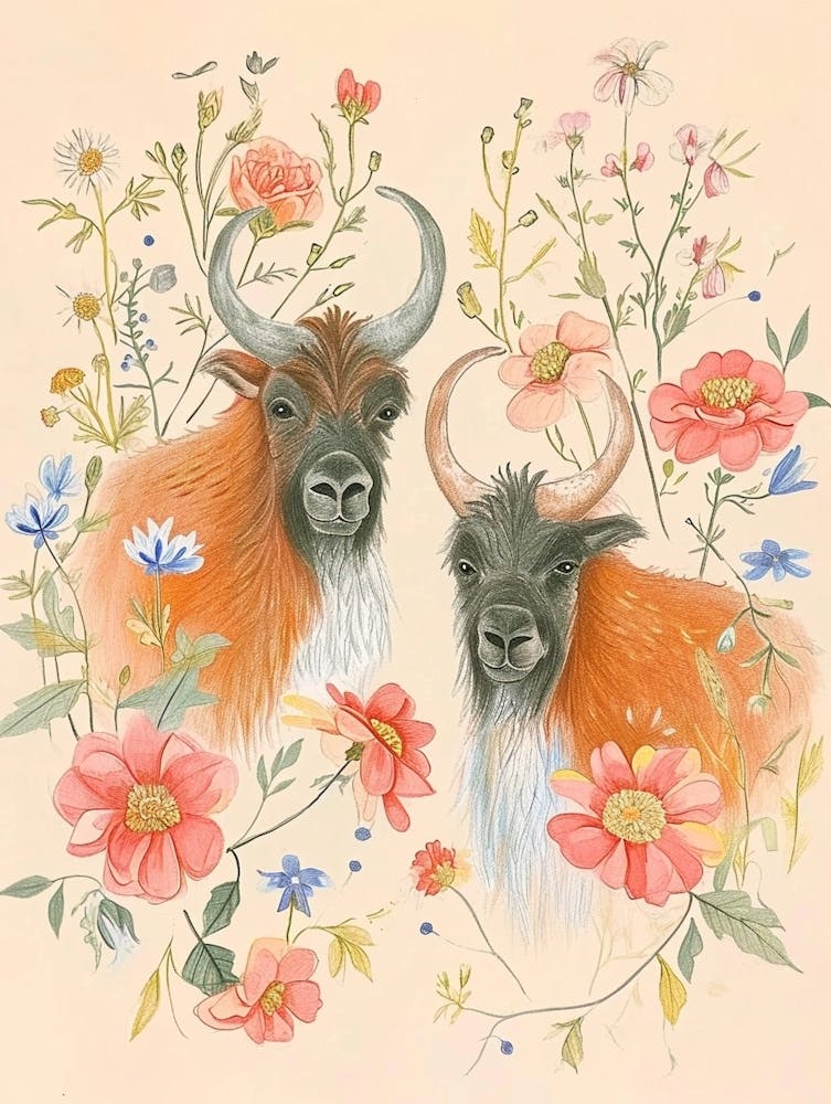 Dessin animalier floral folklorique Yak 3