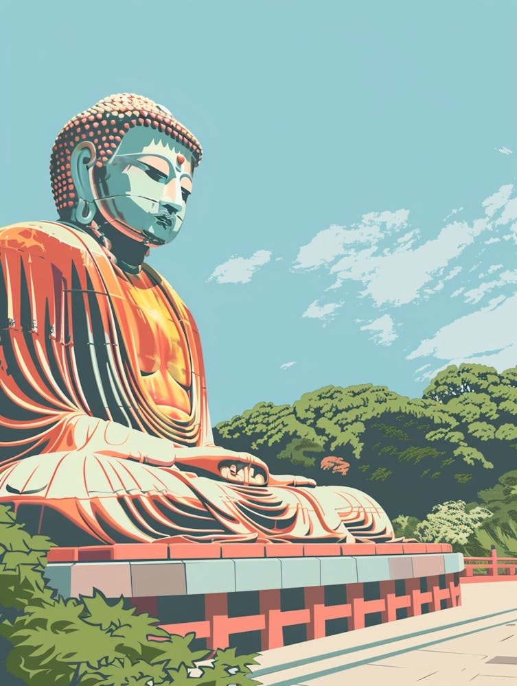 Great Buddha Of Kamakura 1 Colourful Illustration
