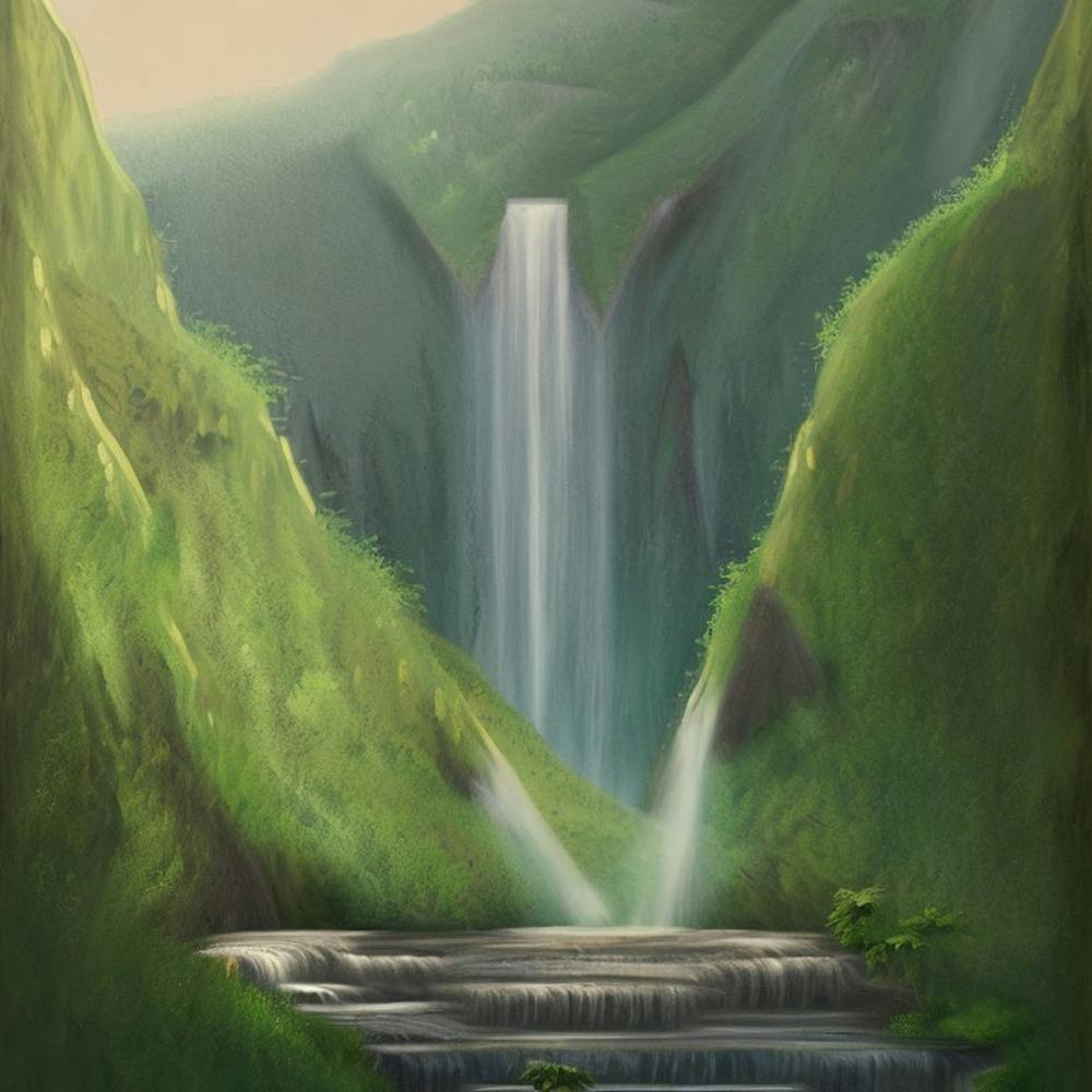 Waterfall Cascading Down a Lush Green Mountainside