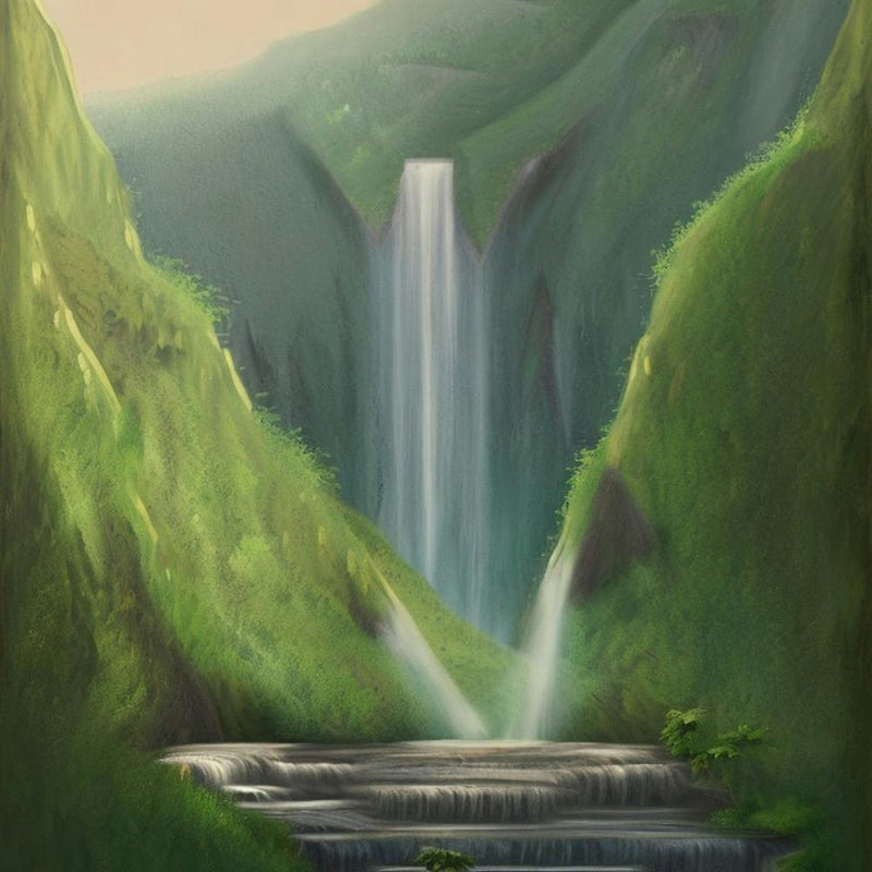 Waterfall Cascading Down a Lush Green Mountainside