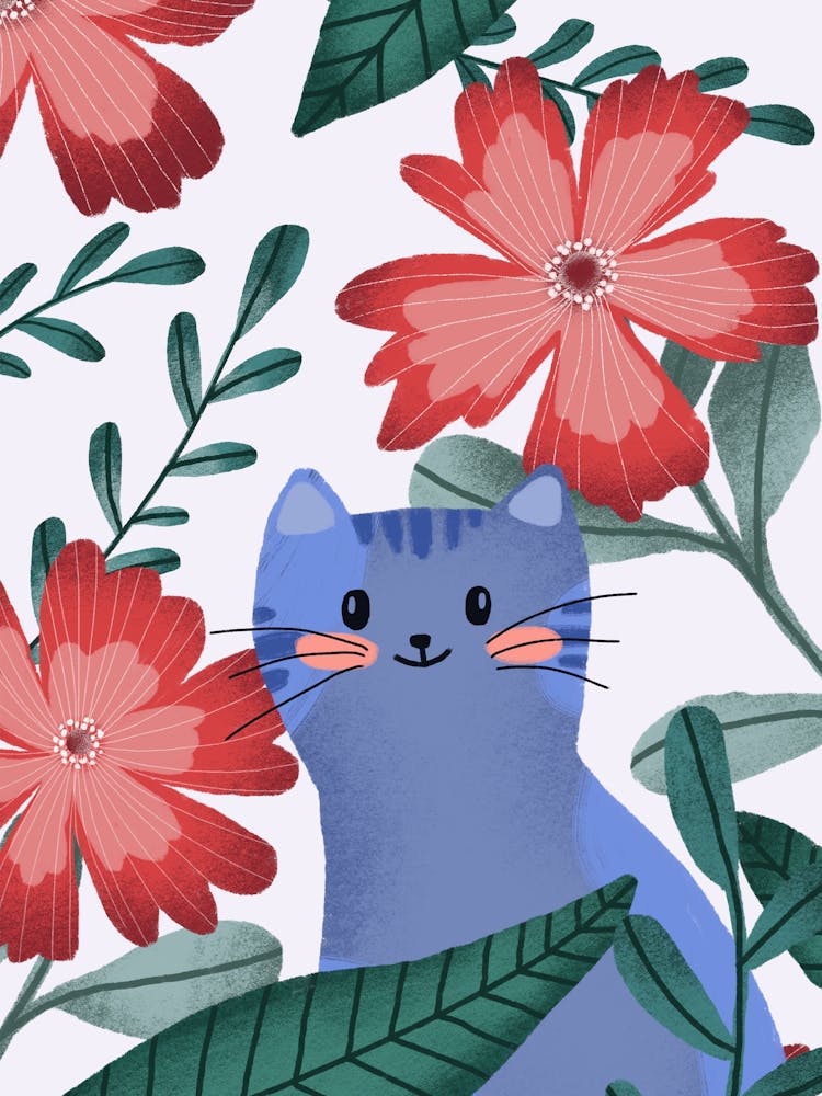 Kawaii Blue Cat in the summer garden