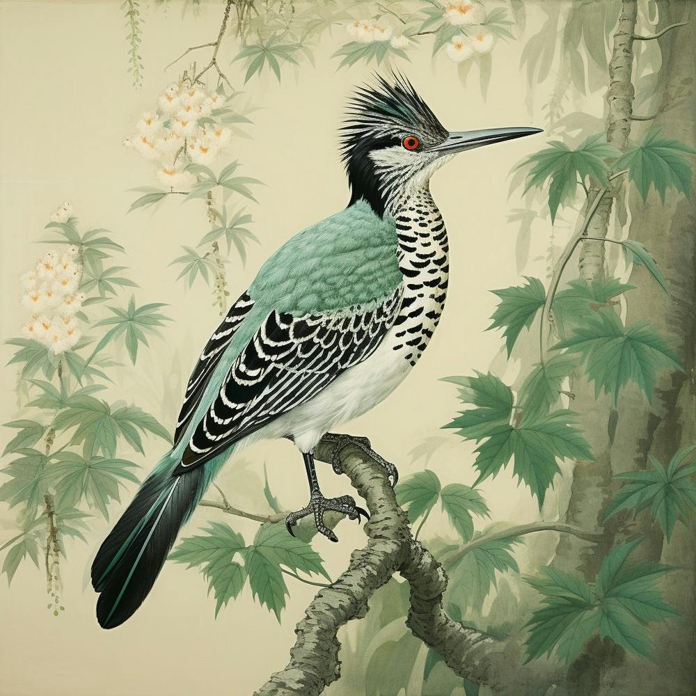 Ohara Koson Inspirée Peinture d'oiseau Grand Géocoucou 1 Carré