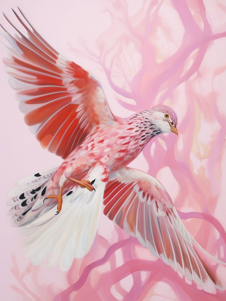 Pink Ethereal Bird Painting Pheasant 2