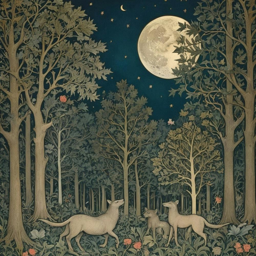 William Morris Print Night Forest Moon Poster Vintage