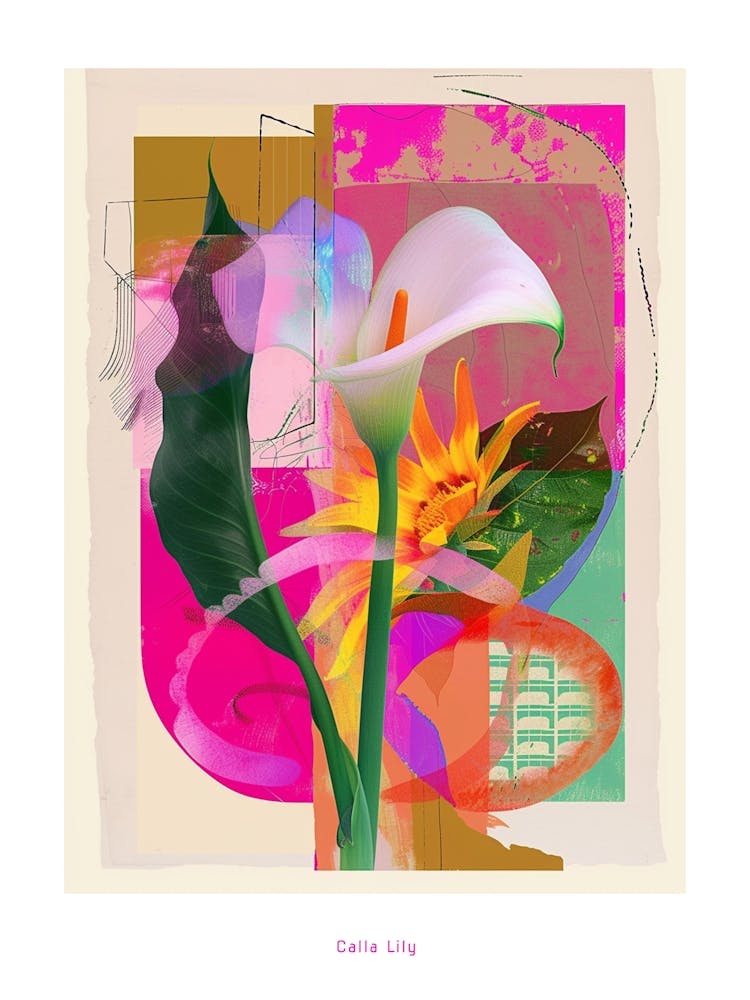 Calla Lily 2 Neon Flower Collage Poster