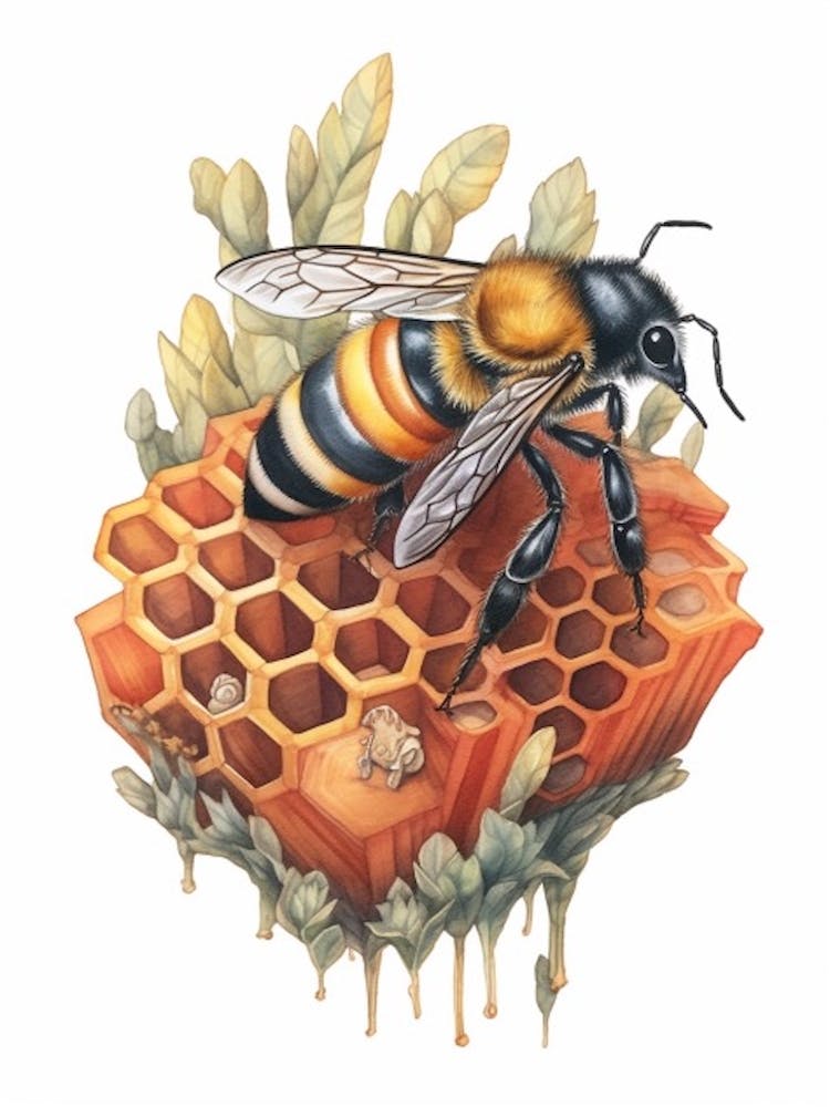 Red Tailed Cuckoo Bee Beehive Watercolour Illustration 1