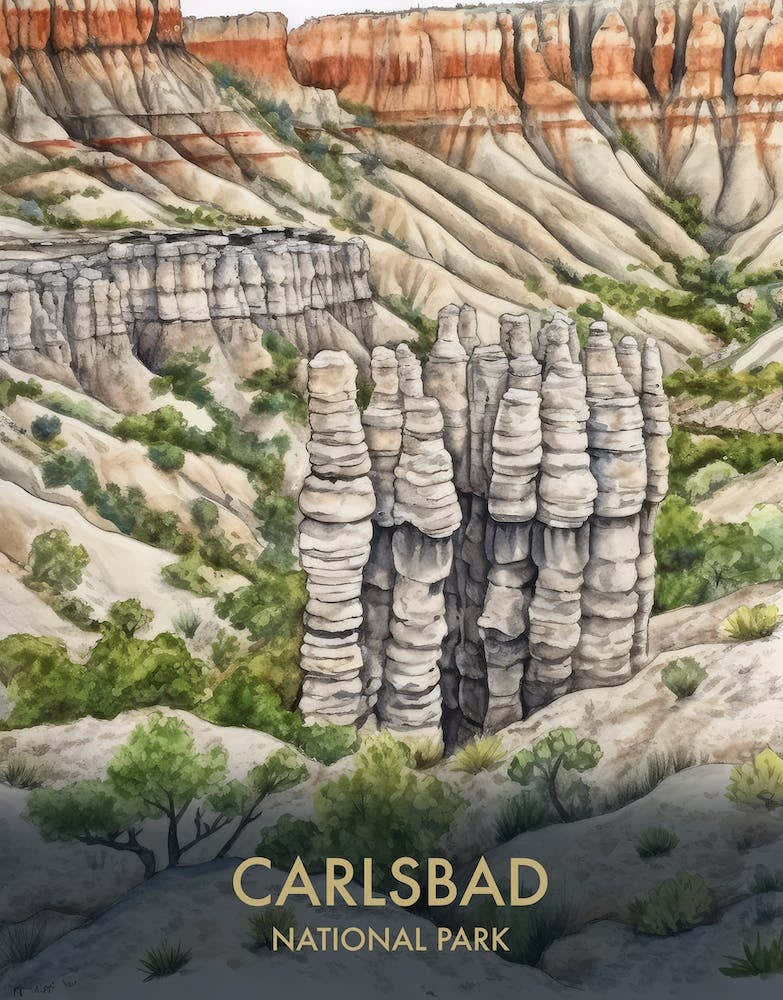 Carlsbad National Park Watercolour Vintage Travel Poster 1