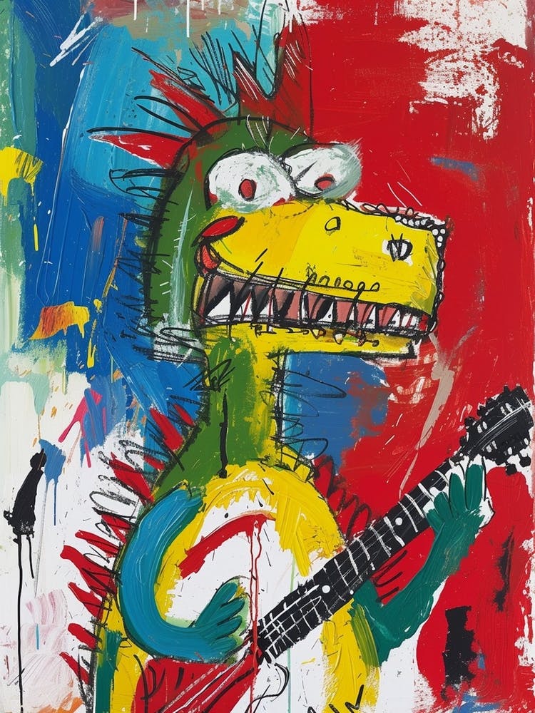 Dinosaur Playing Guitar Scribble Paint Splash 4
