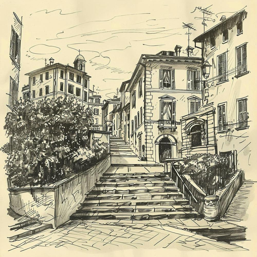 Sketch Of A Street In Italy