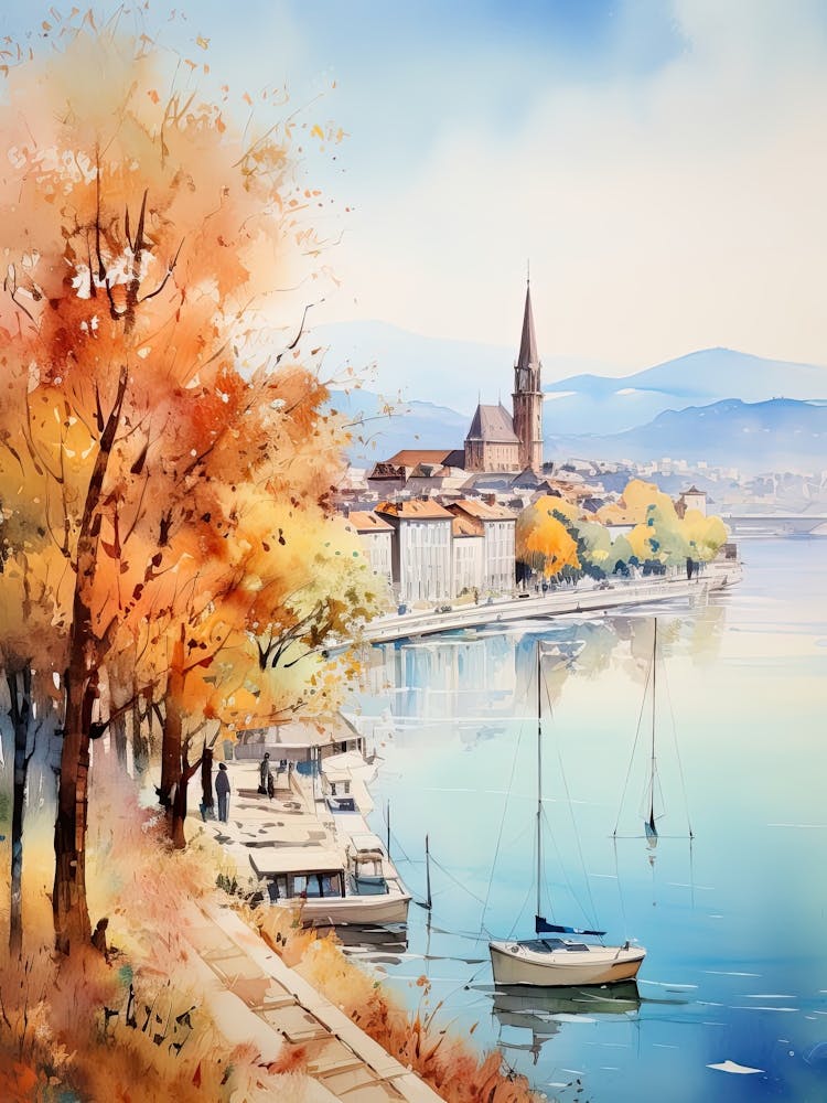 Geneva Switzerland In Autumn Fall, Watercolour 2