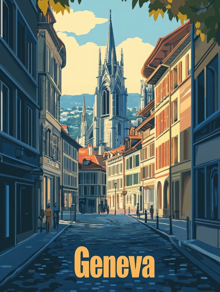 Aihrgdesign A Retro Travel Poster For Geneva Featuring The Hi Deb42674 D39f 43cd A409 Dec455d67b6d 0
