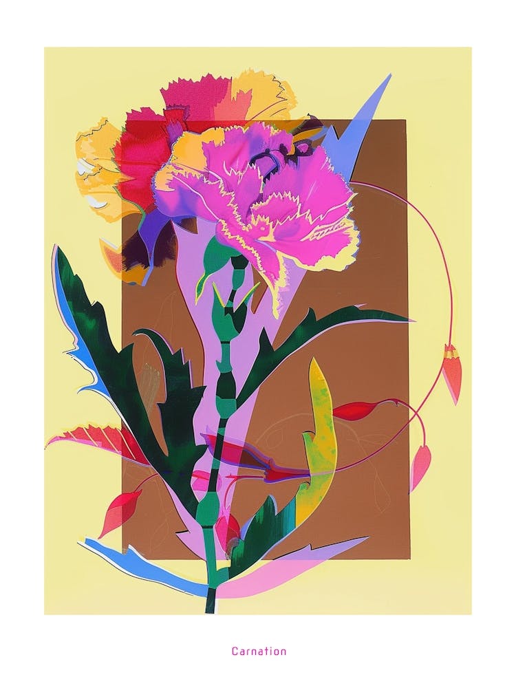Nelke7 Neon-Blumen-Collage-Poster