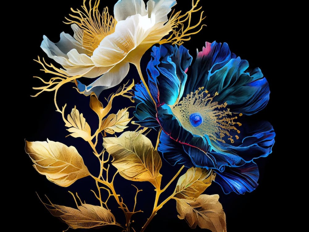Blaue und goldene Blumen 1