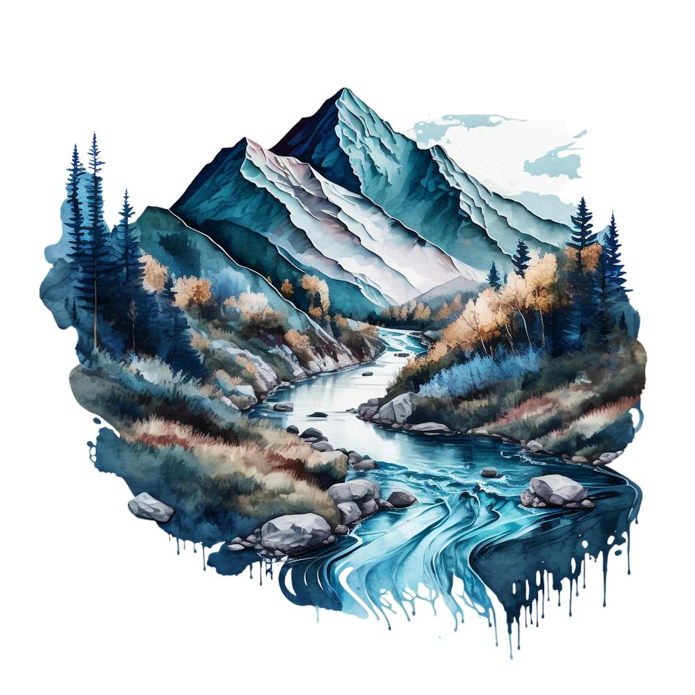 Aquarell-Berglandschaft