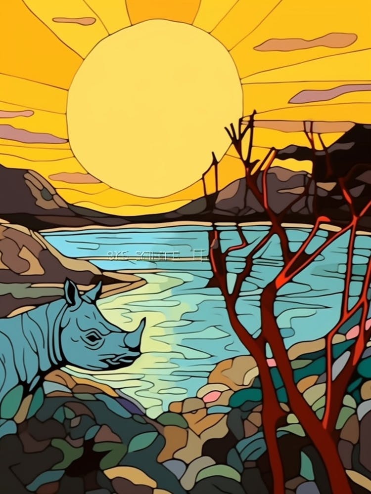 Nashorn Sonnenuntergang Porträt 2