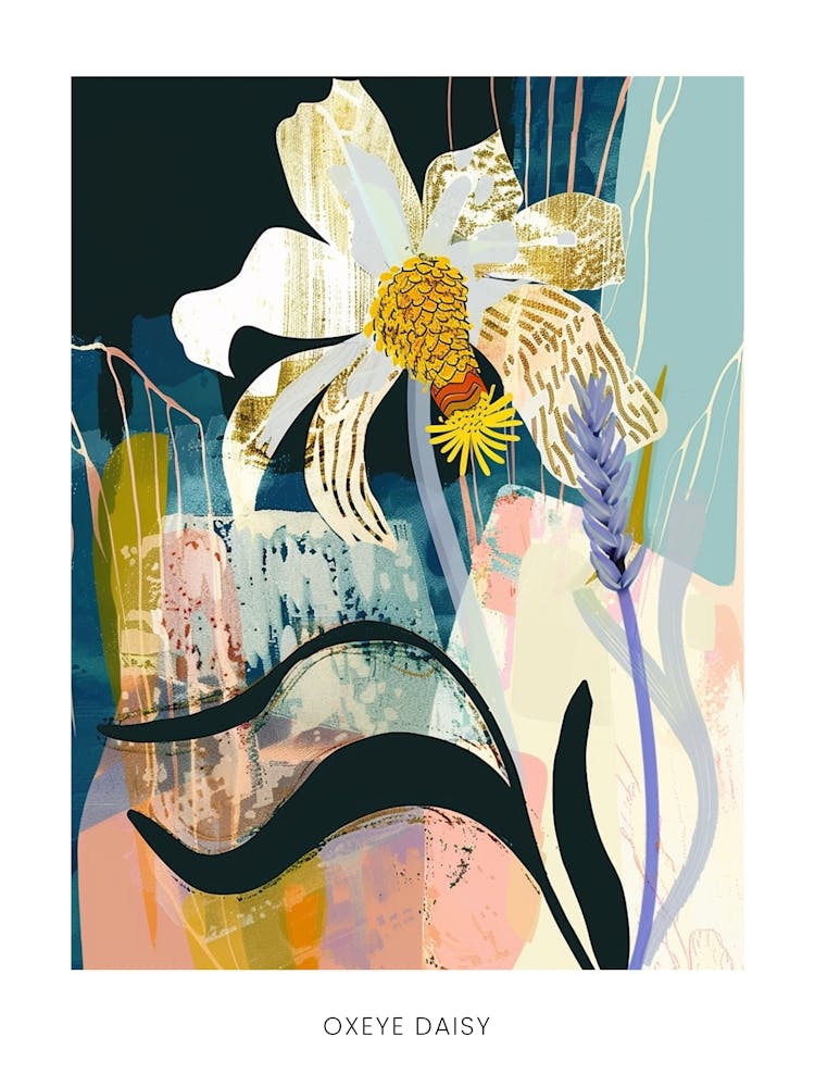 Colourful Flower Illustration Poster Oxeye Daisy 2