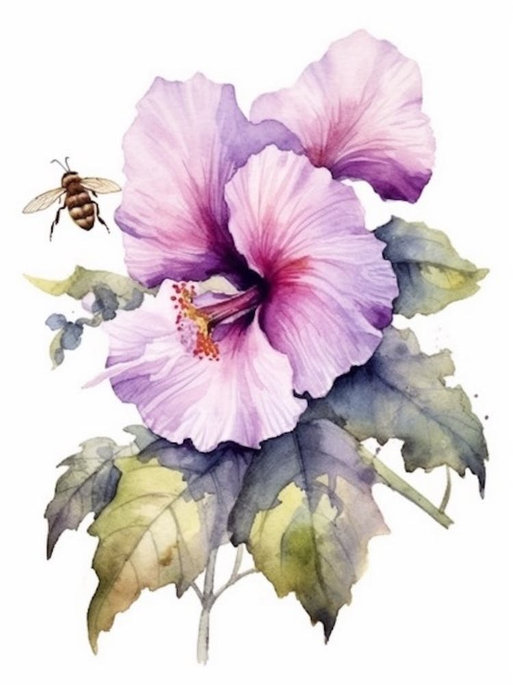 Beehive With Hibiscus Watercolour Illustration 3