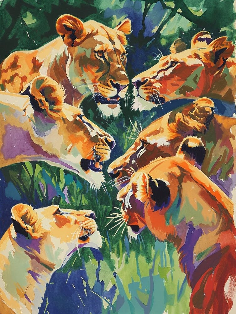 Transvaal Lion Lion In Different Seasons Fauvist Painting 3