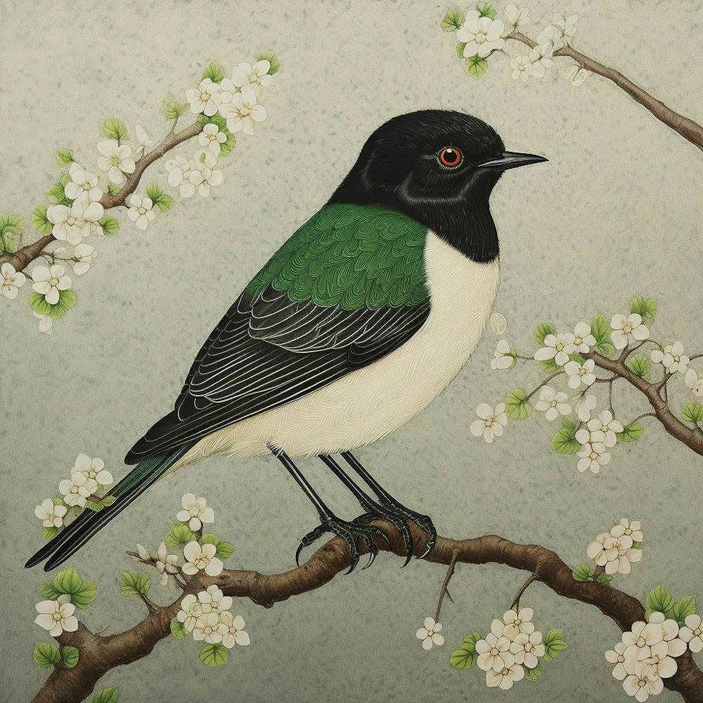 Ohara Koson Inspired Bird Painting European Robin 2 Square