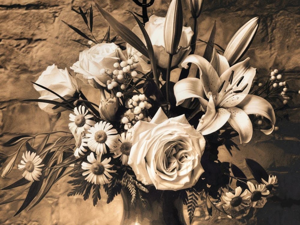Sepia Flowers Roses and Lilies Bouquet