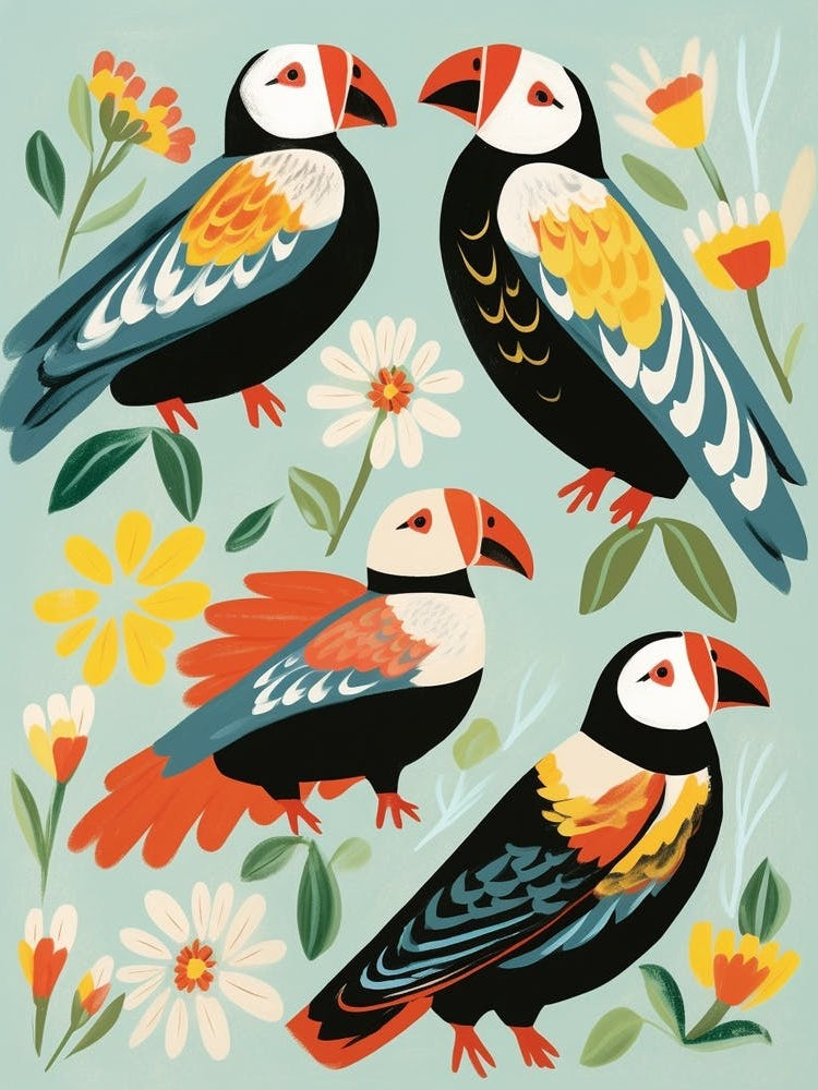 Folk Style Bird Painting Puffin 2