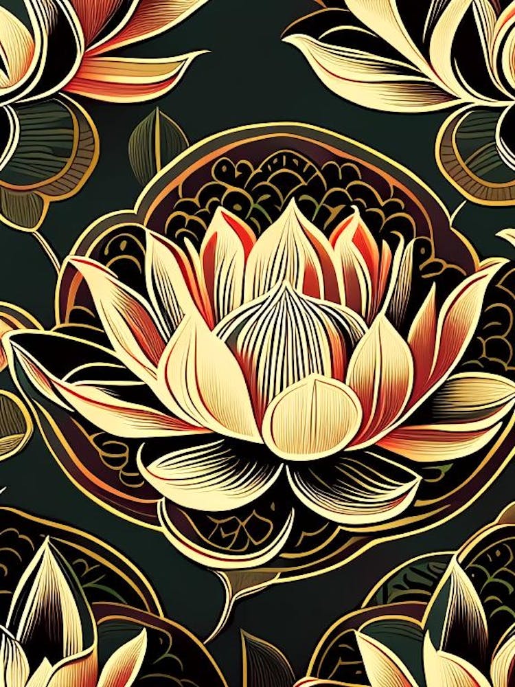 Lotus Flower Pattern Retro Illustration 2