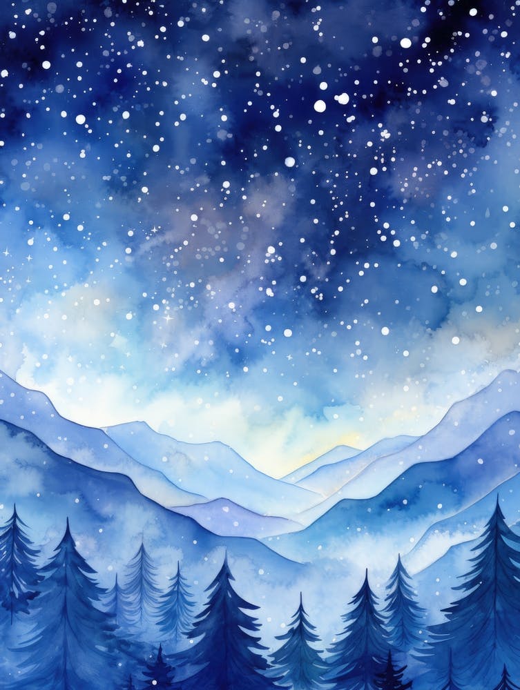 Watercolor Winter Landscape Painting