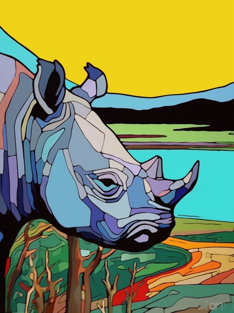 Simple Line Illustration Rhino By The River 3