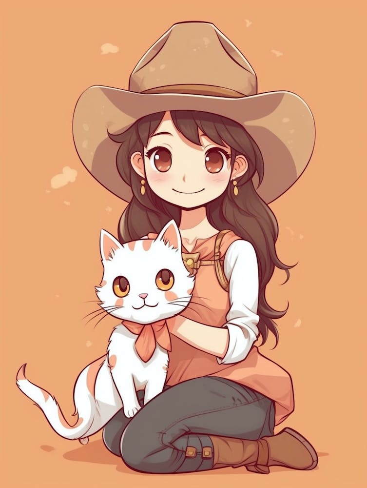 Cute Cowgirl With Cat 1