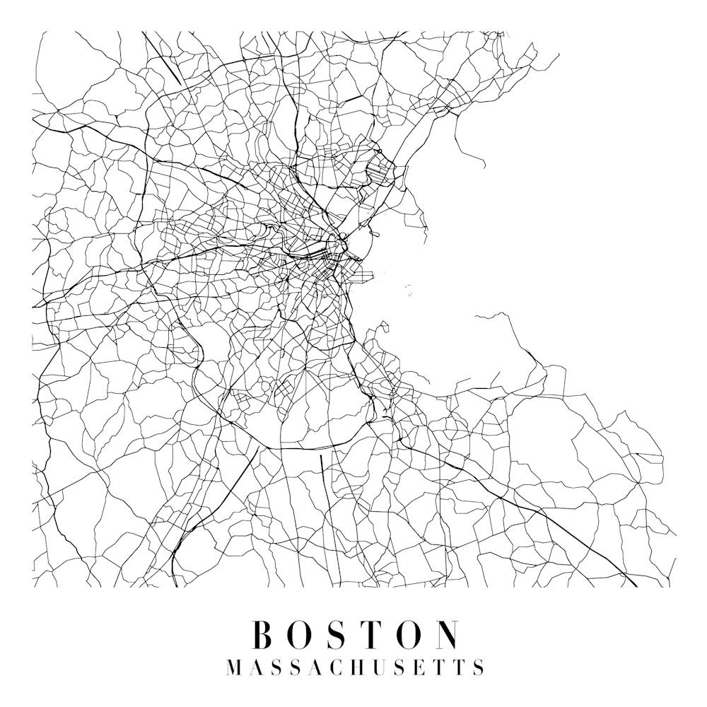 Boston Massachusetts Street Map Minimal Square