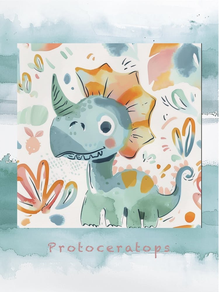 Cute Muted Pastels Protoceratops Dinosaur 1 Poster