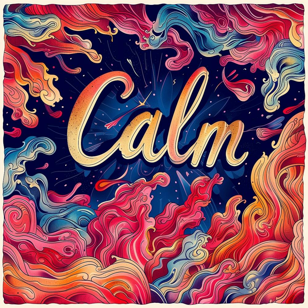 The Word Calm, Confusing Stylistic Background, Trippy Stylized Font, Contrasting Font Color To Background