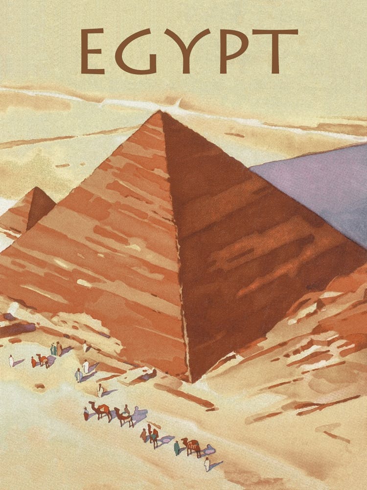 Egypt Pyramids, Vintage Travel Poster, Muted Neutral Colors