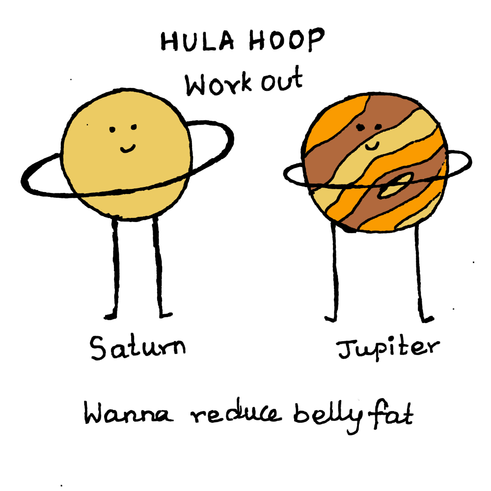 Saturn And Jupiter Hula Hoop Champions Funny Illustration