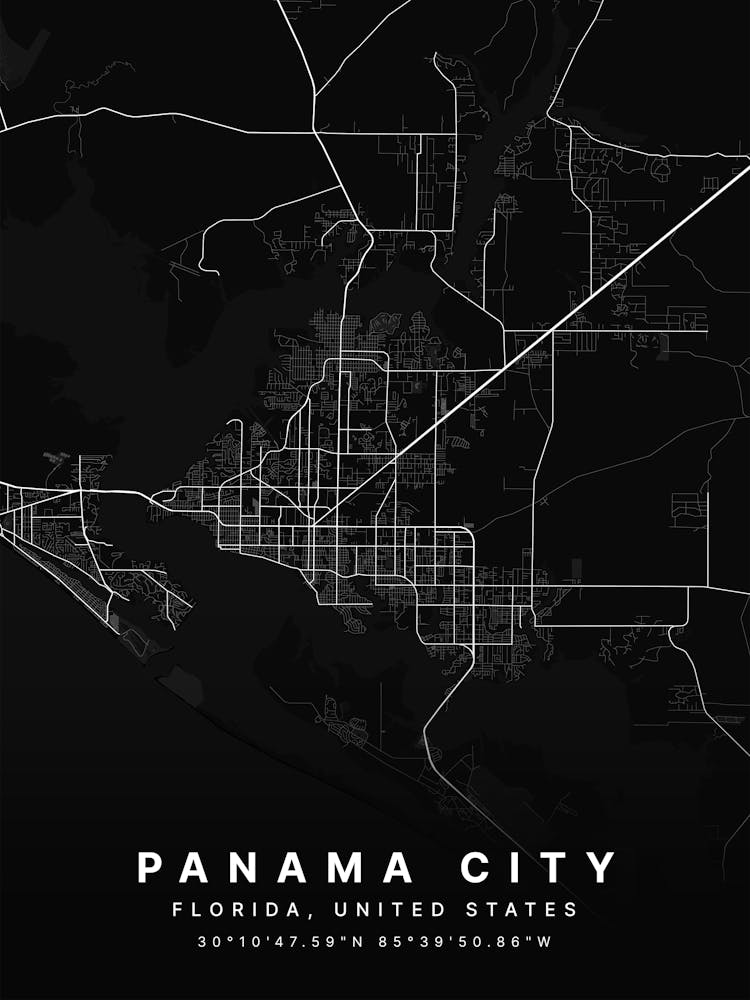 Panama City Panama Black Map