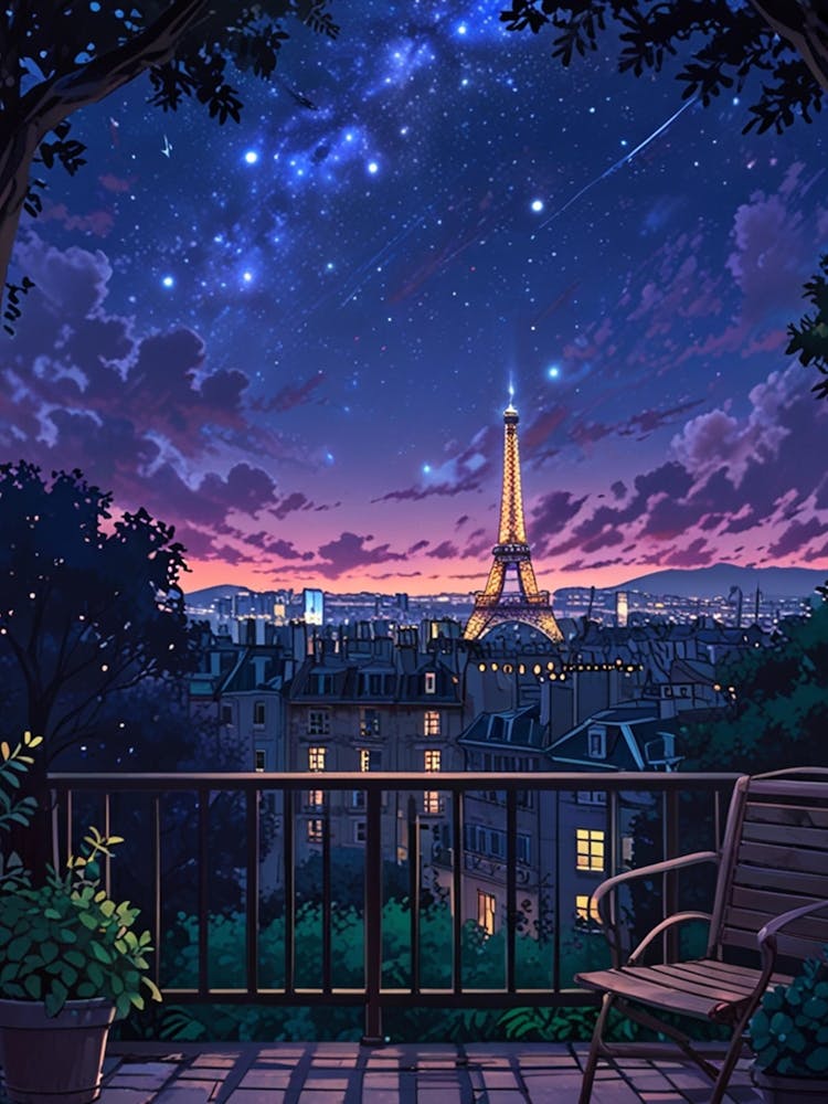 Eiffel Tower Night Sky Anime aesthetic 1