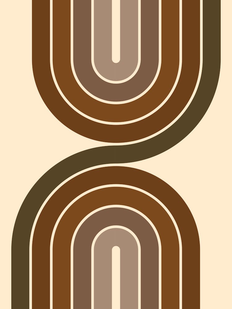 Midcentury Modern Retro Rustic Arch Abstract Dark Sage Earthy Brown 01