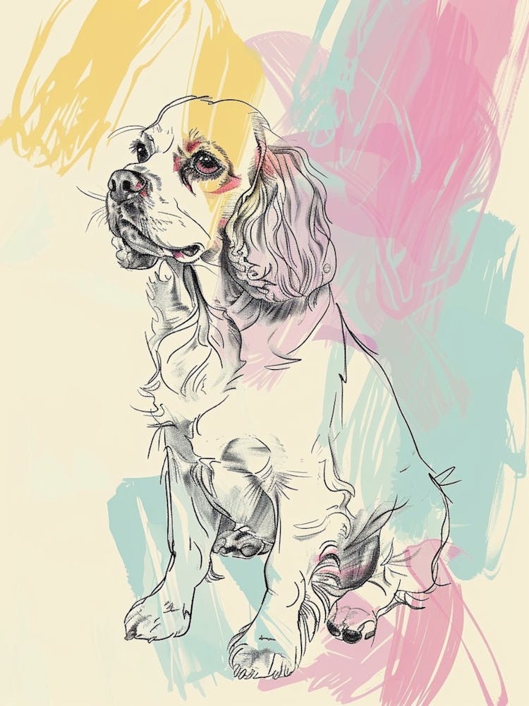 Cavalier King Charles Dog Watercolour Line