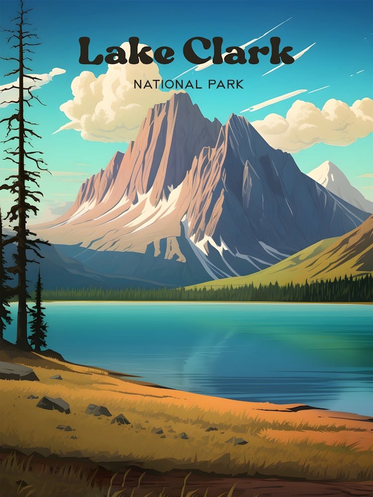 Lake Clark National Park Alaska - Vue sur Montagne - Illustration d'art de Voyage