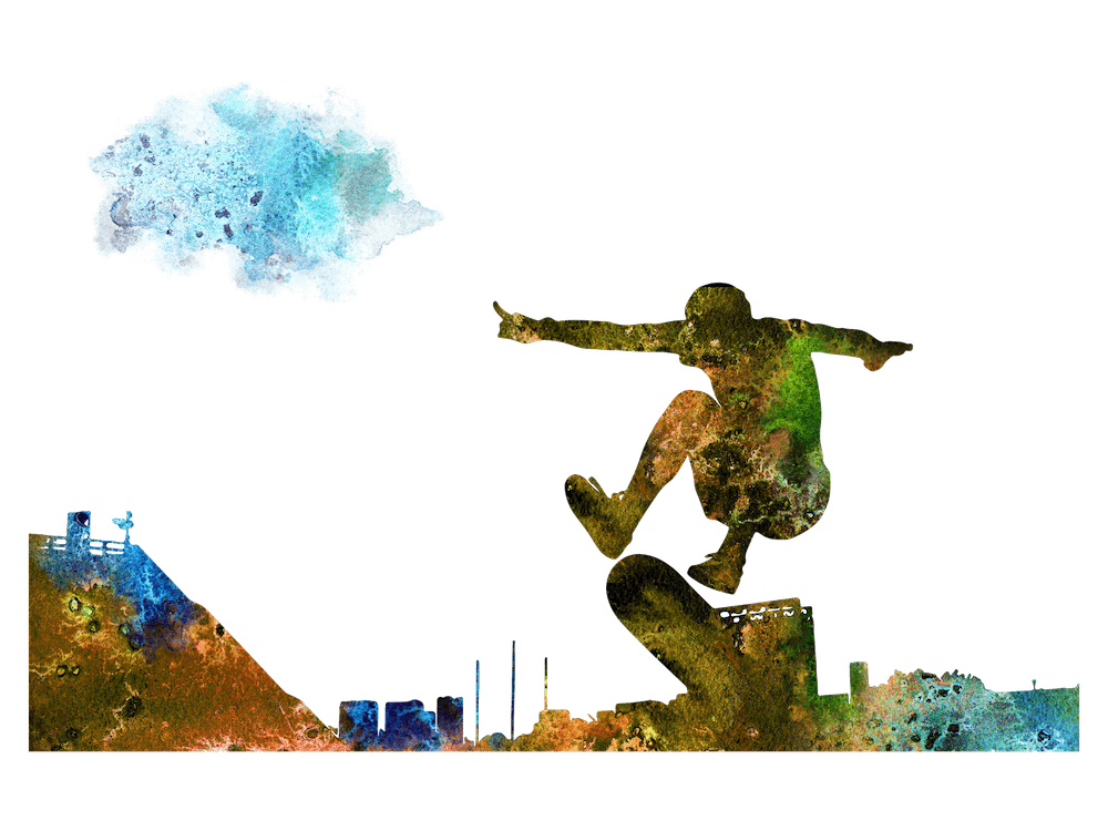 Skateboarder Junge Aquarell