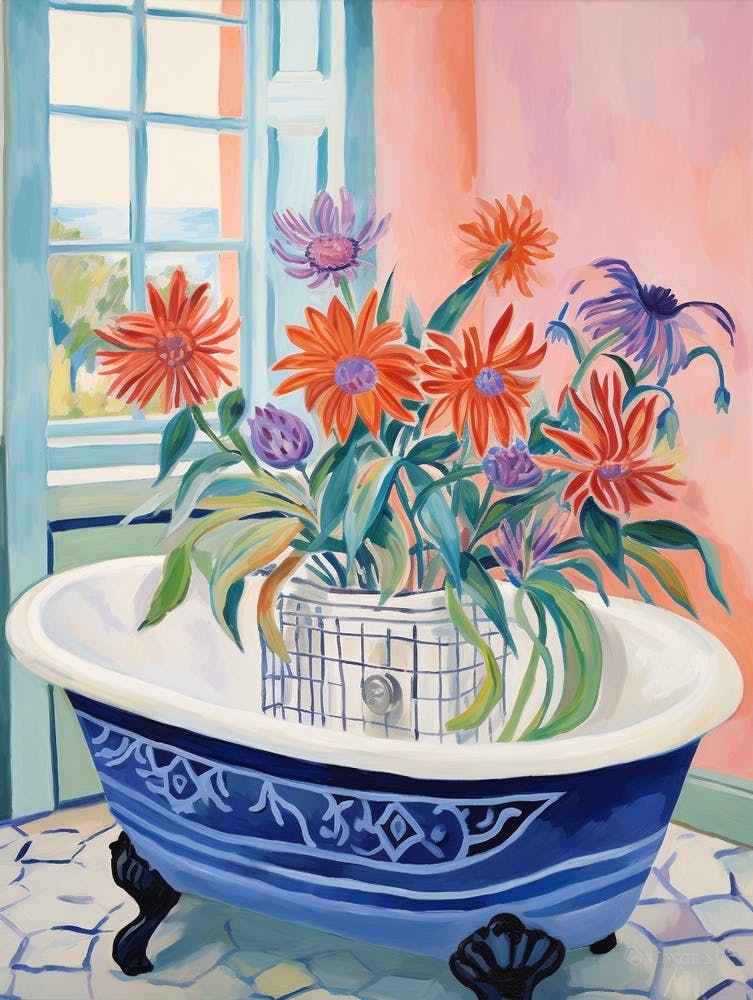 A Bathtube Full Of Peacock Flower In A Bathroom 3